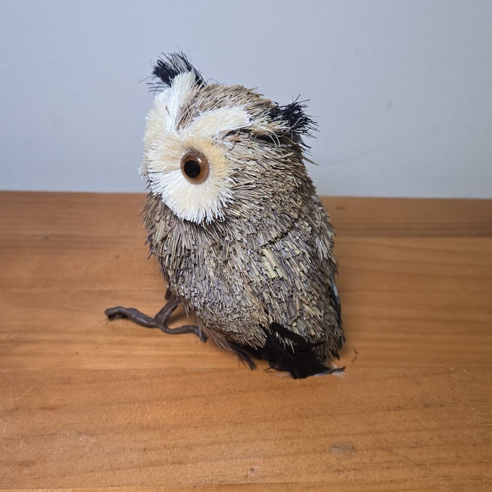 Vintage Sisal Brush Owl Cottagecore Figurine 3.5" Woodland Boho Decor‎ - Picture 6 of 8